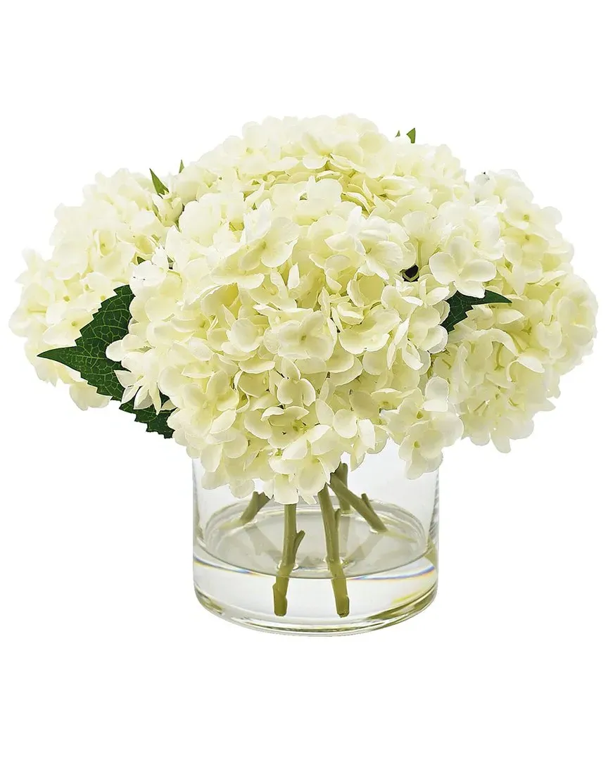 Hydrangea Floral Arrangement in Glass Vase - White