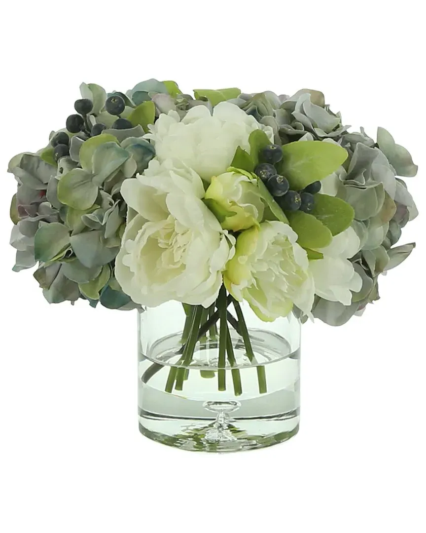 Hydrangea & Peony Arrangement in Glass Vase - Blue
