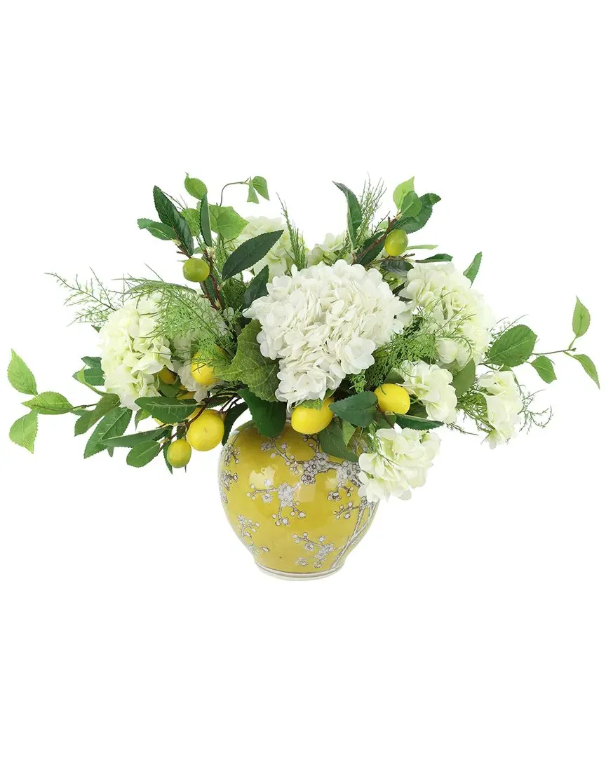 Lemon & Hydrangea Arrangement - Yellow, Ceramic