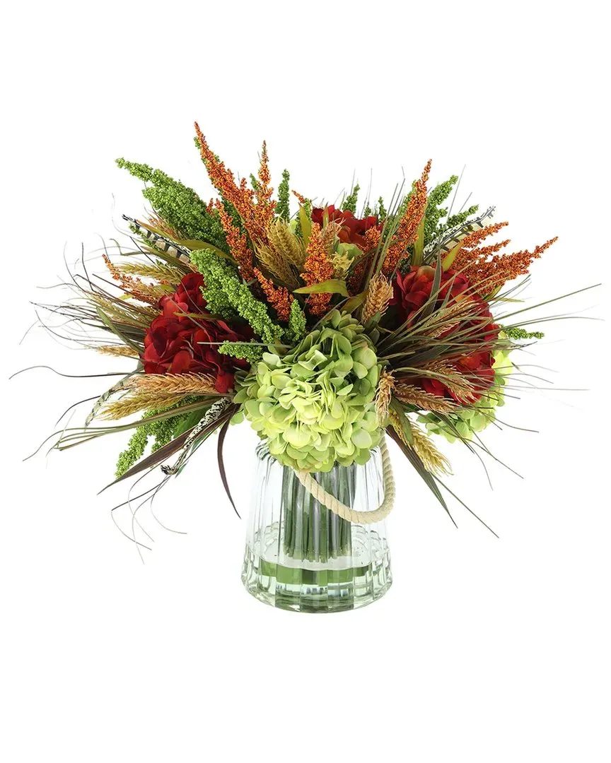 Orange Heather & Hydrangea Fall Centerpiece - Red, Glass