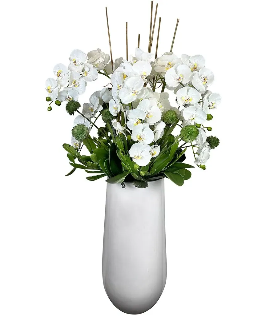 Orchid and Allium Arrangement - White, Fiberstone