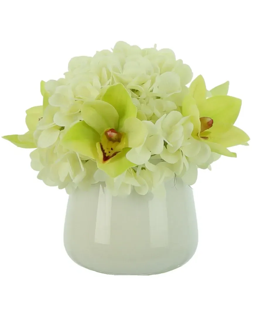 Orchid and Hydrangea Arrangement - White, Glass image