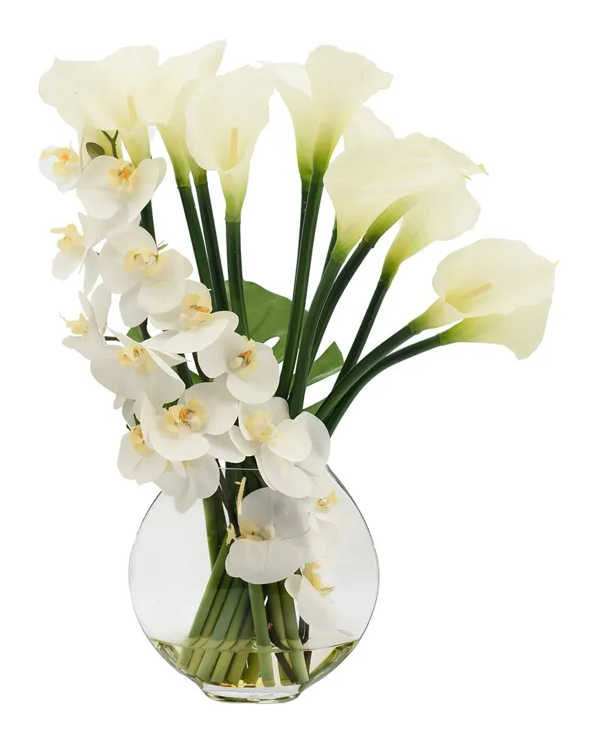 Orchids & Calla Lily Arrangement in Glass Vase - White image