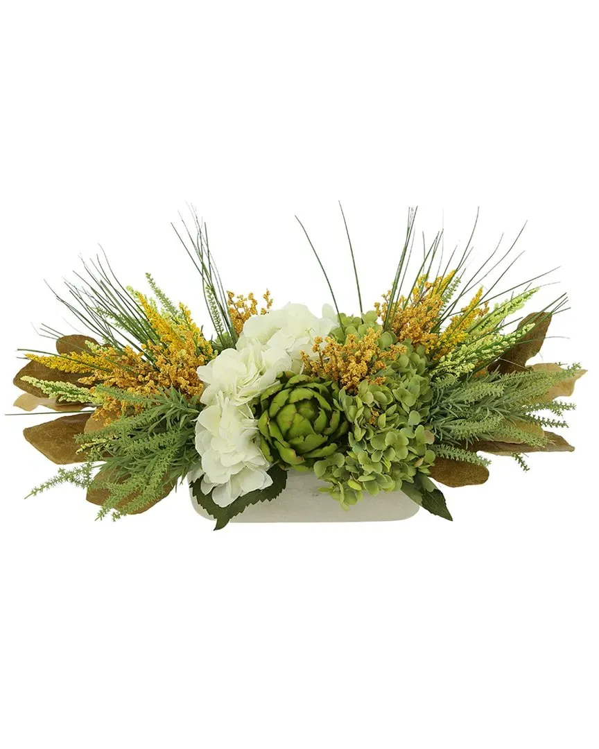 Rustic Fall Centerpiece with Hydrangeas & Artichokes - Yellow, Ceramic image