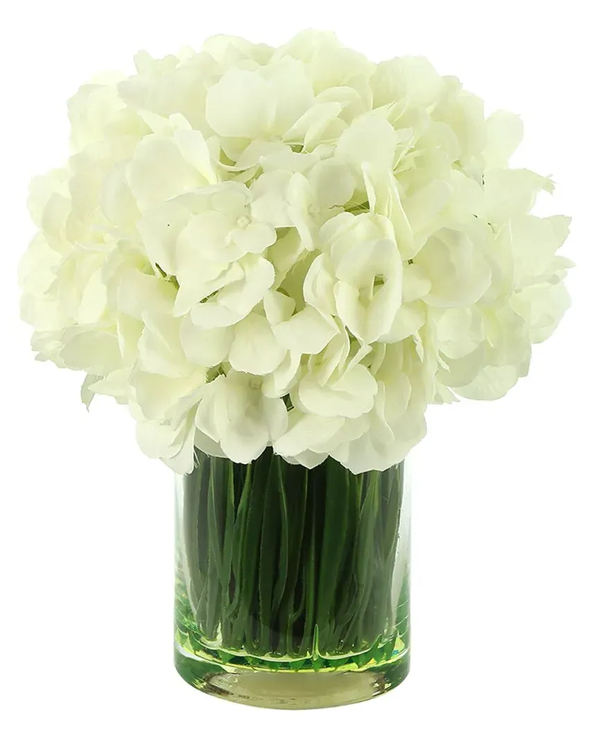 Soft Hydrangeas Arranged in Glass Vase - White