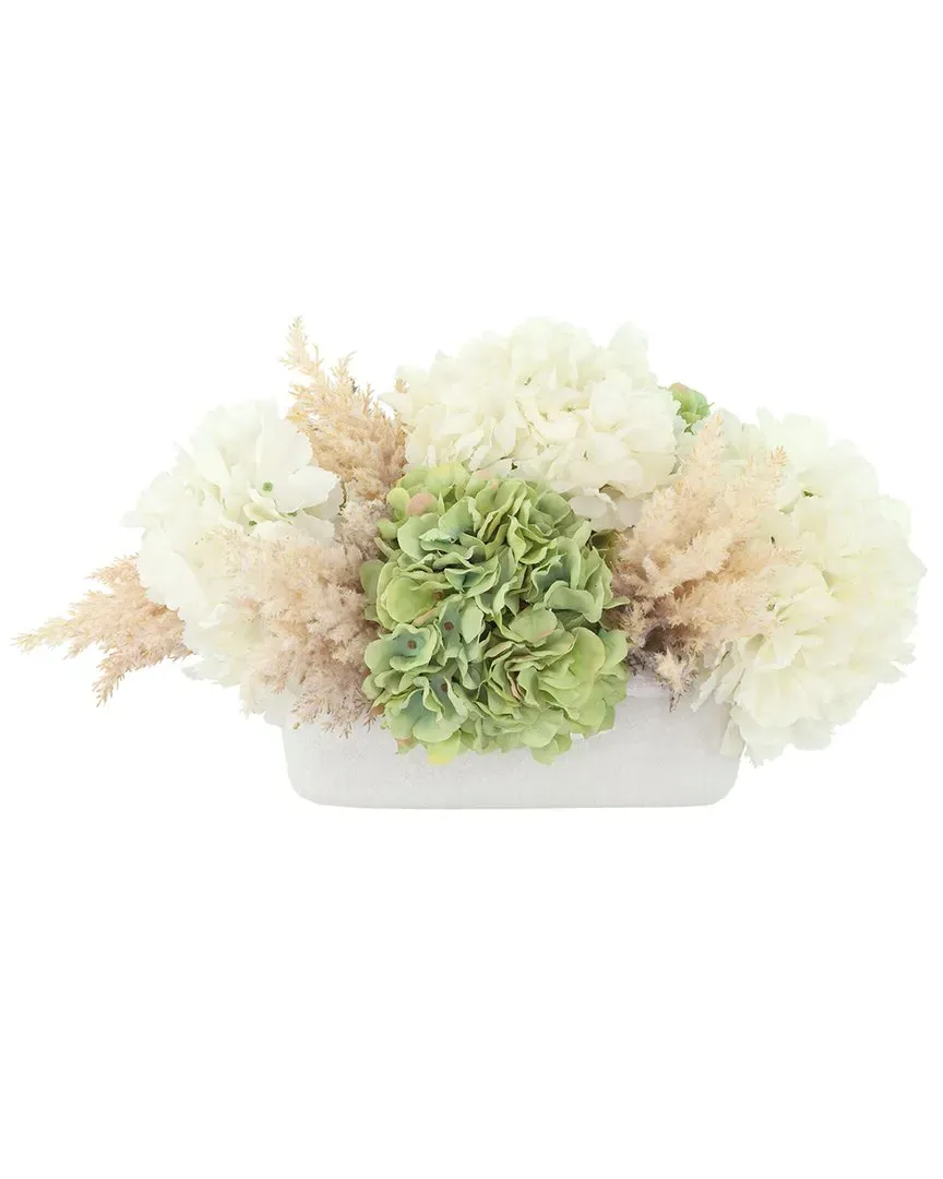 Spring Centerpiece with Hydrangeas & Pampas - Cream, Ceramic