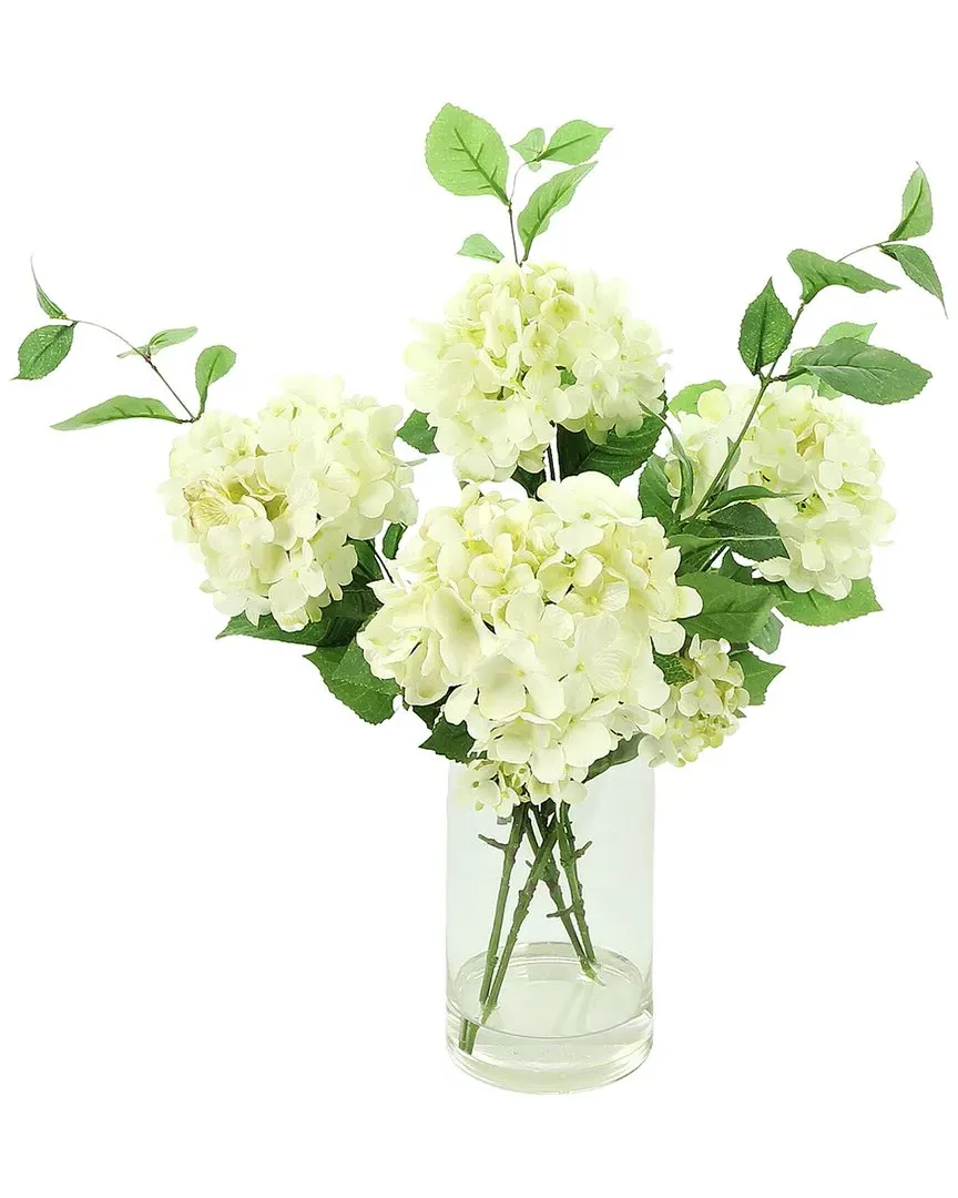 White Hydrangea Flower Arrangement in Glass Vase - White image