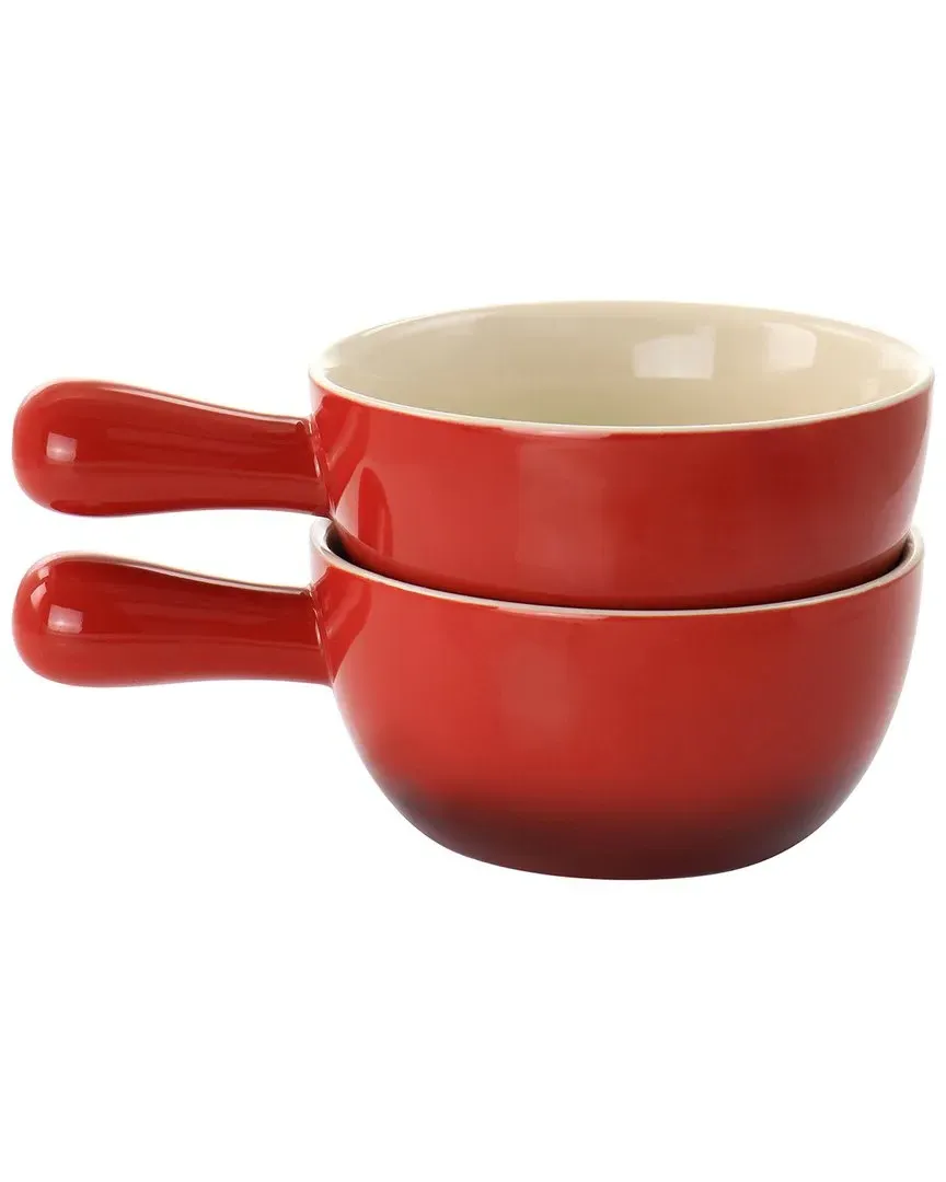 2-Piece Soup Bowl Set with Long Handle - Red, Stoneware image
