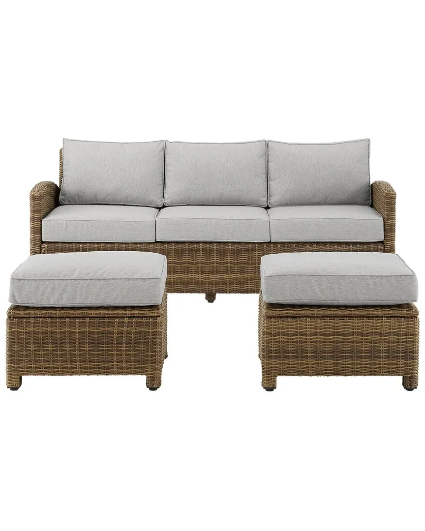 Bradenton 3-Piece Outdoor Sofa Set with Ottomans - Gray, Wicker image