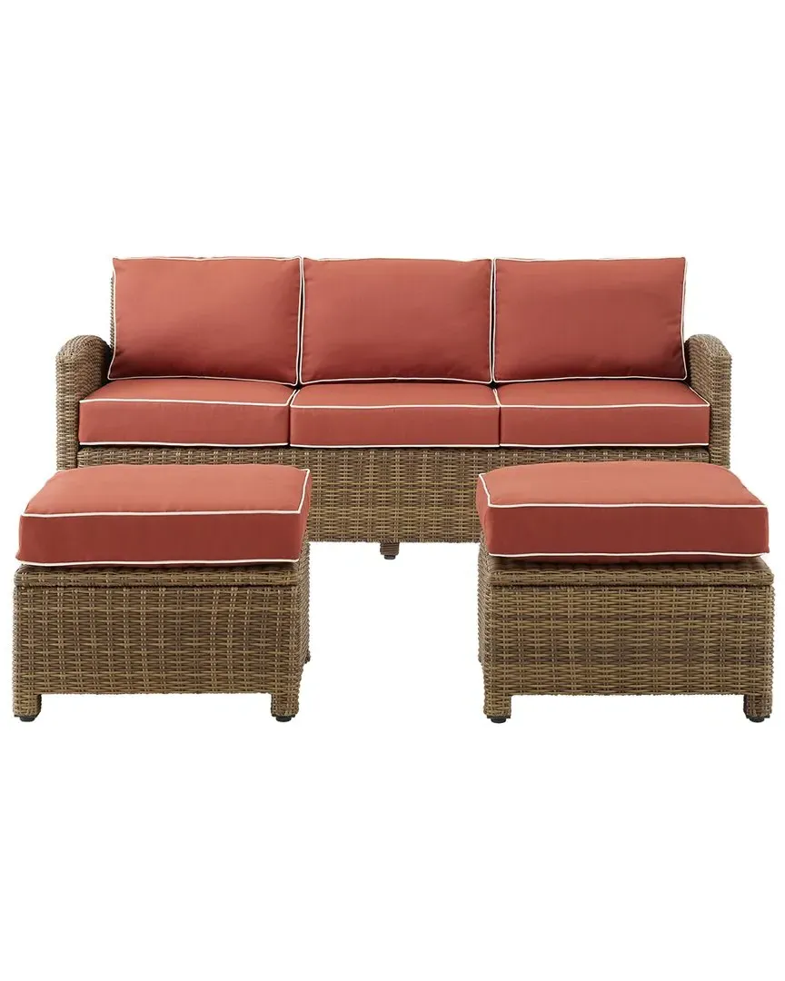Bradenton 3-Piece Outdoor Sofa Set with Ottomans - Red, Wicker