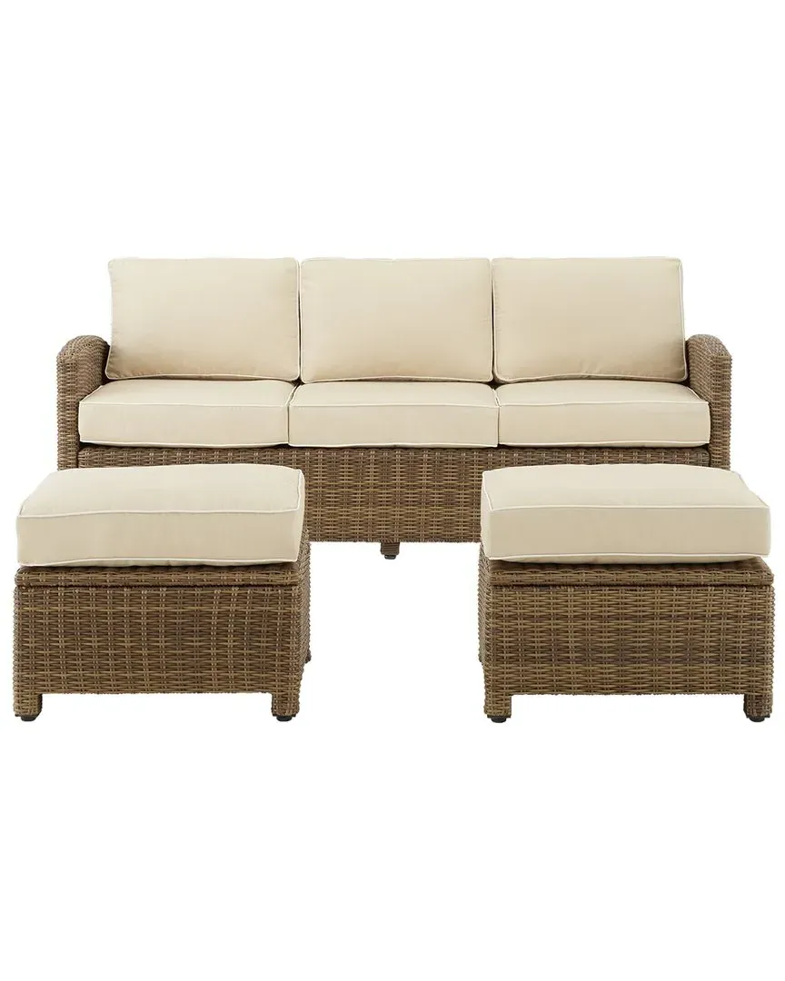 Bradenton 3-Piece Outdoor Sofa Set with Ottomans - Sand, Wicker