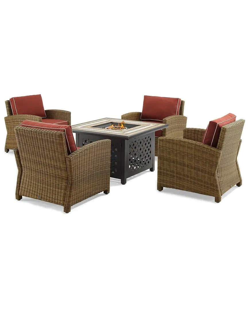 Bradenton 5-Piece Outdoor Conversation Set with Fire Table - Red