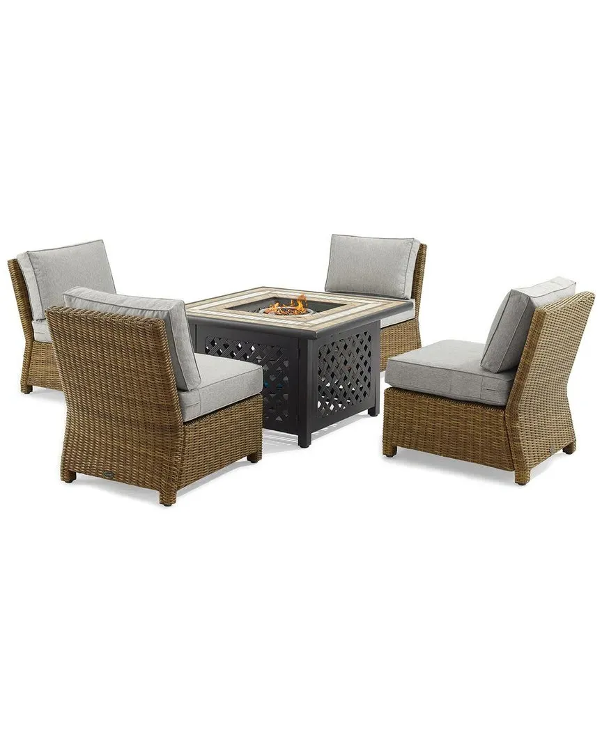 Bradenton 5-Piece Outdoor Set with Fire Table & Armless Chairs - Gray