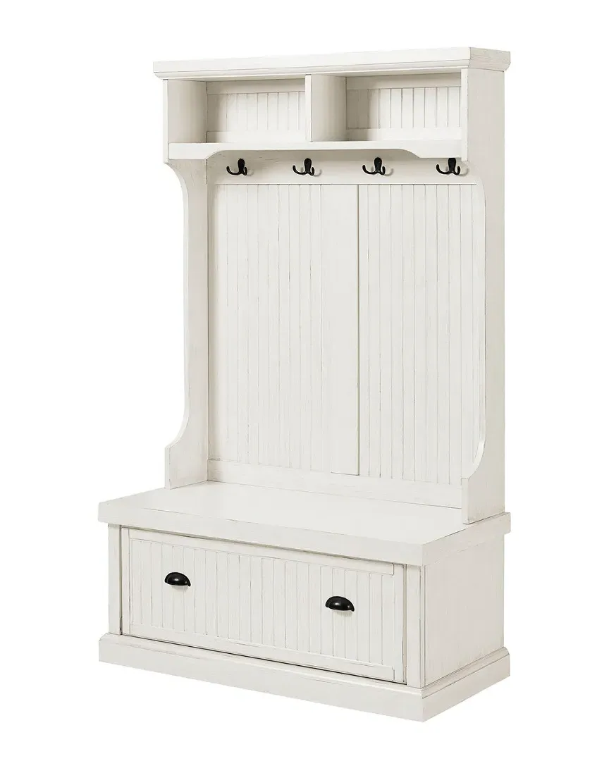 Seaside Hall Tree with Storage - Distressed White, Hardwood