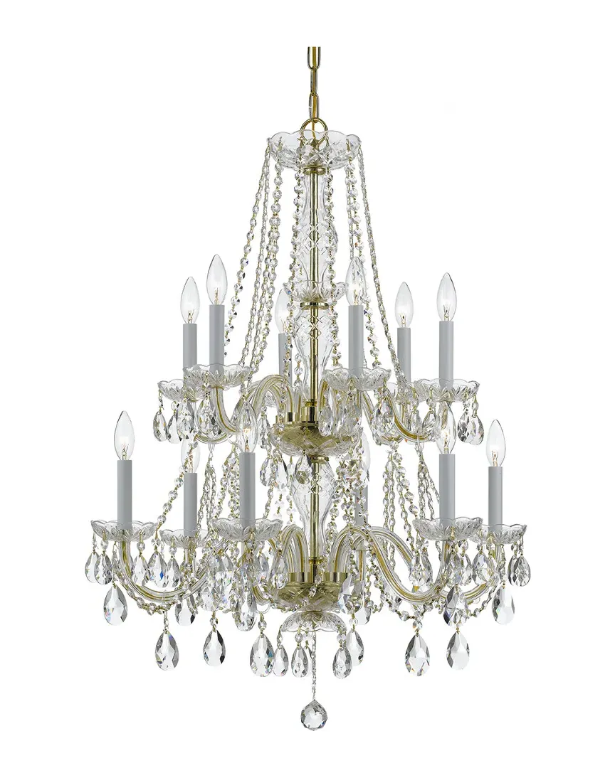 12-Light Crystal Chandelier - Polished Brass