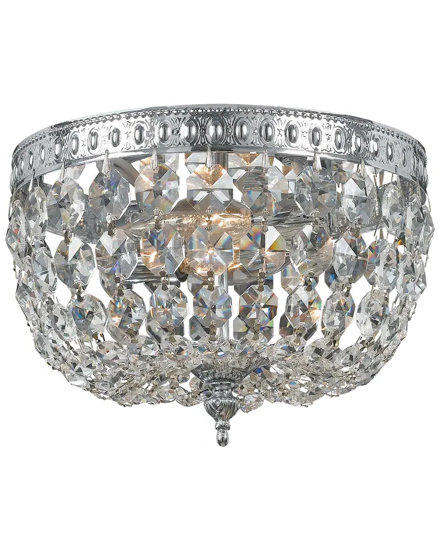 2-Light Flush Mount Ceiling Light - Chrome, Crystal