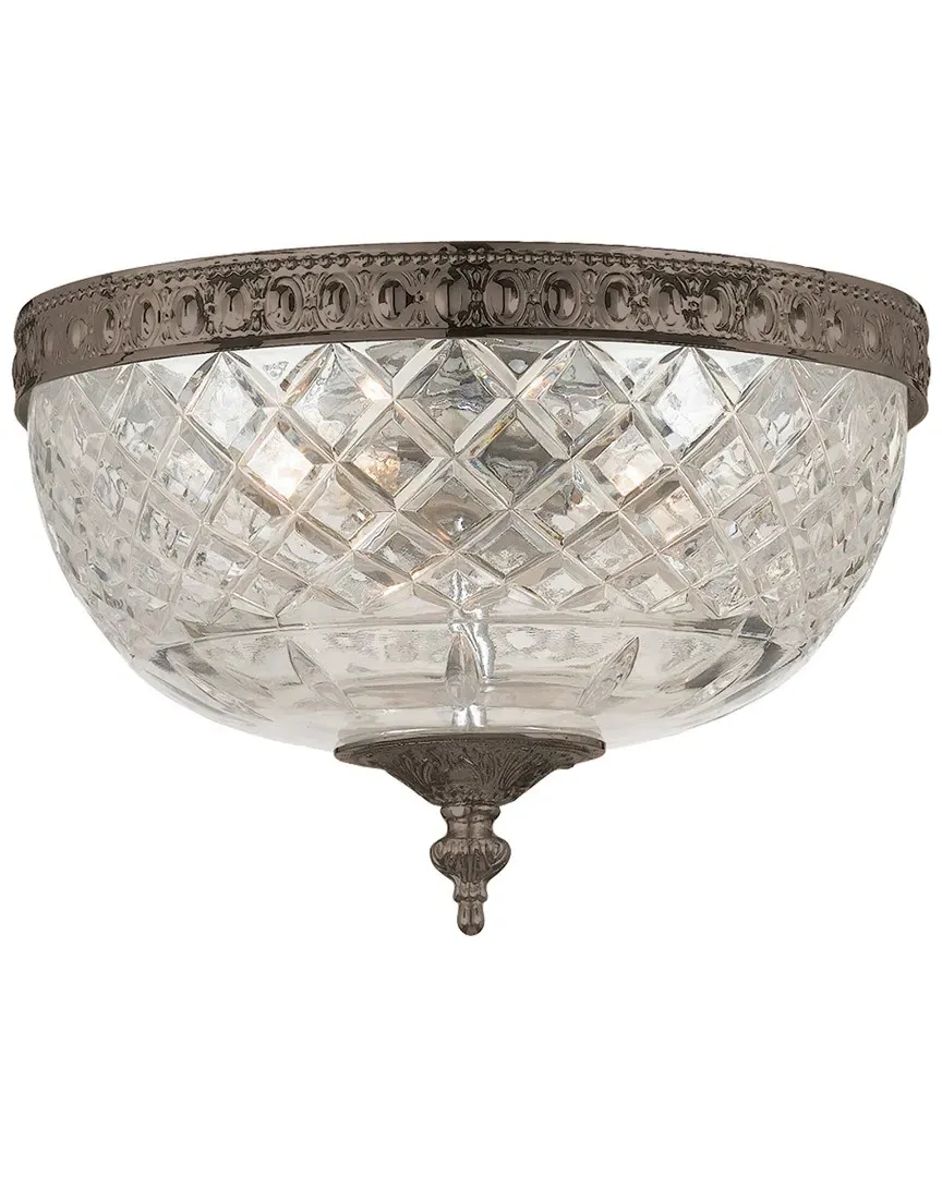 2-Light Flush Mount - English Bronze, Crystal