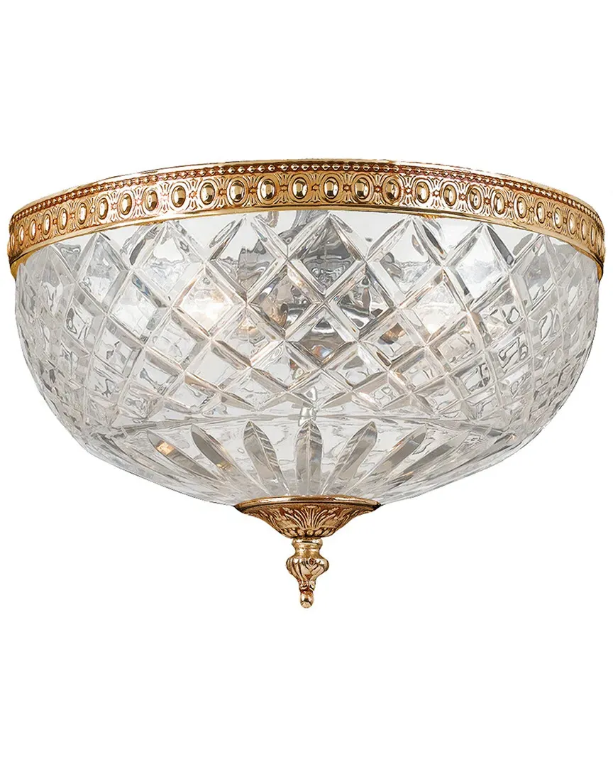 2-Light Flush Mount - Old Brass, Crystal