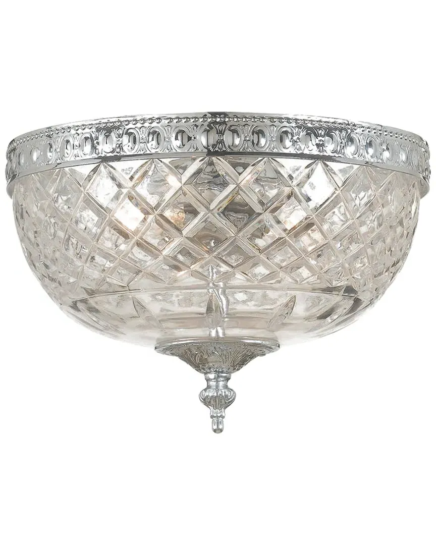 2-Light Flush Mount - Polished Chrome, Crystal