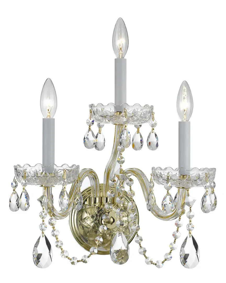3-Light Crystal Sconce - Brass, Glass