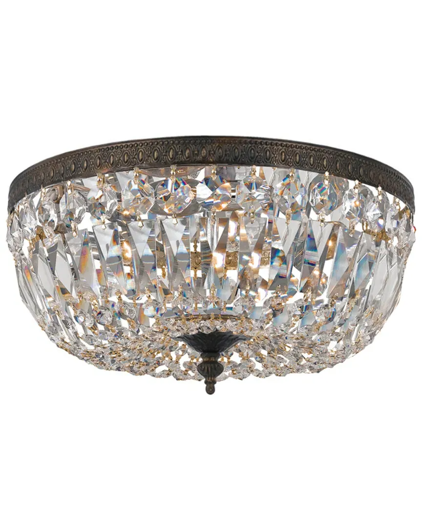 3-Light Flush Mount Ceiling Light - English Bronze, Crystal