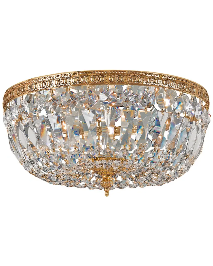 3-Light Flush Mount Ceiling Light - Old Brass, Crystal