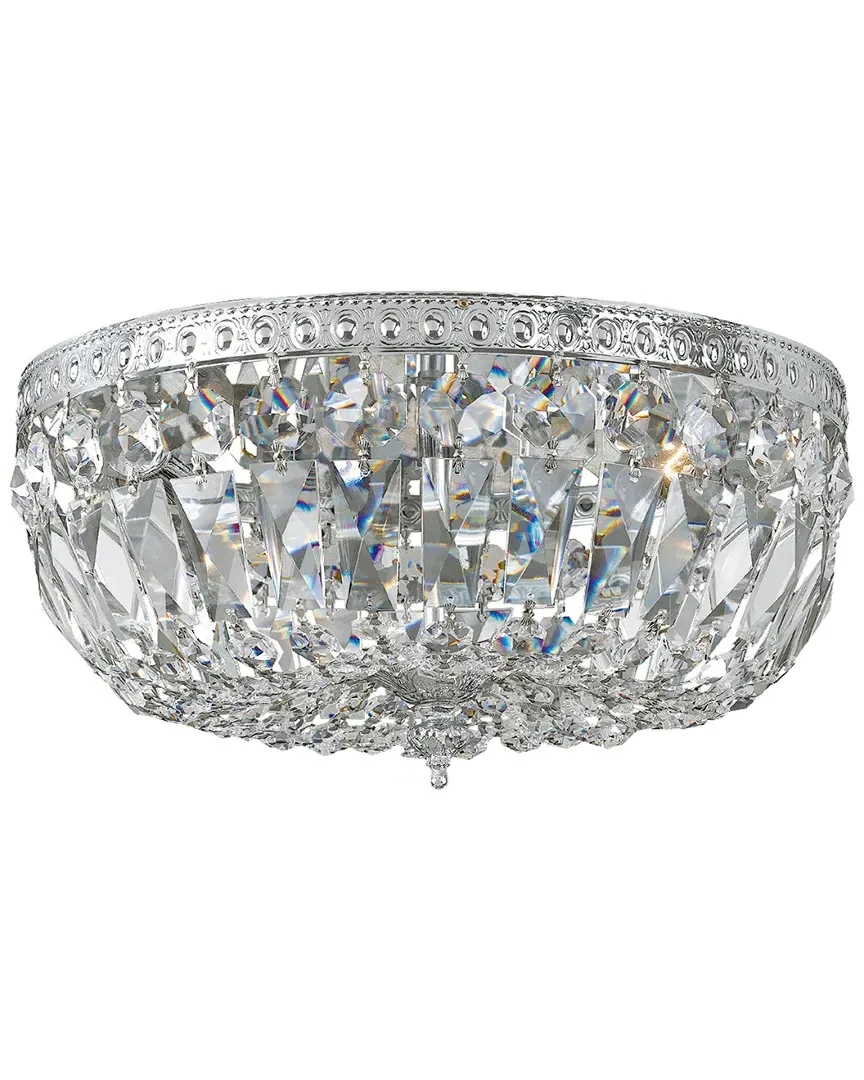 3-Light Flush Mount Ceiling Light - Polished Chrome, Crystal