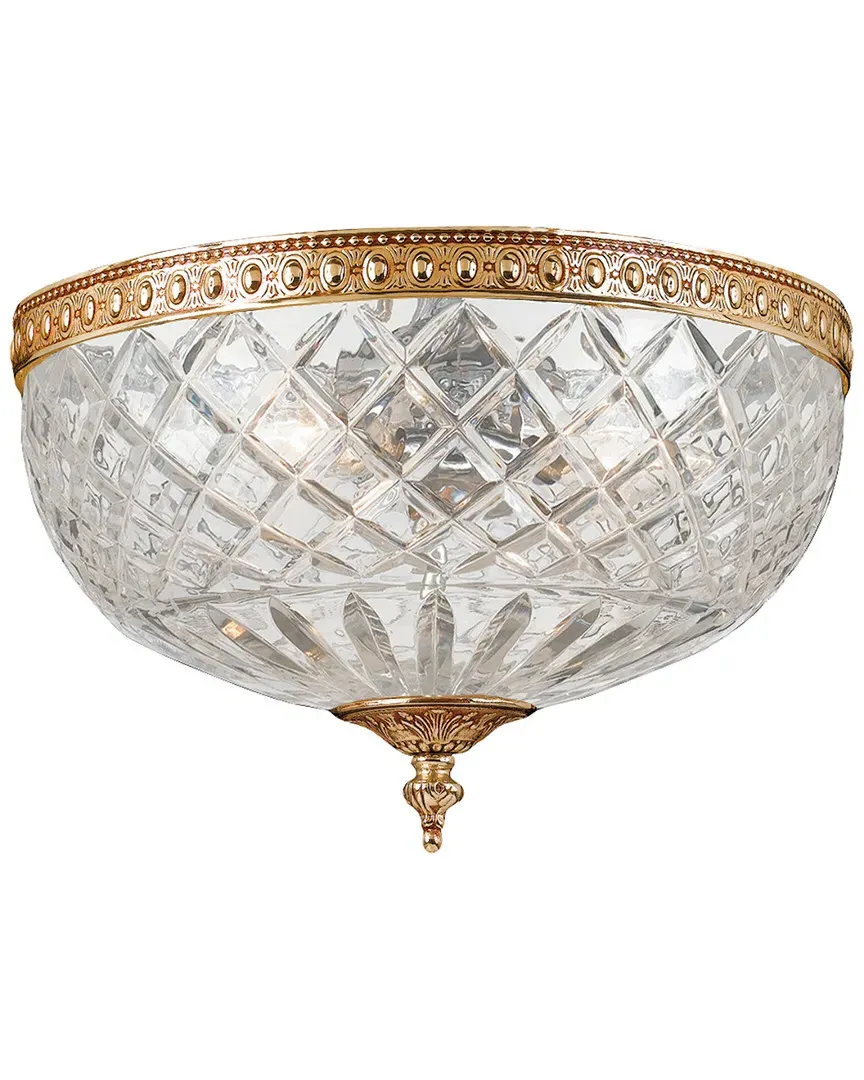 3-Light Flush Mount - Old Brass, Crystal image