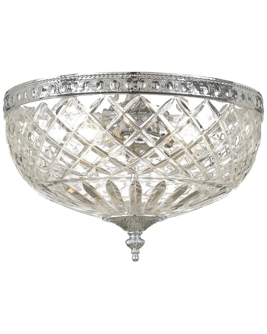 3-Light Flush Mount - Polished Chrome, Crystal