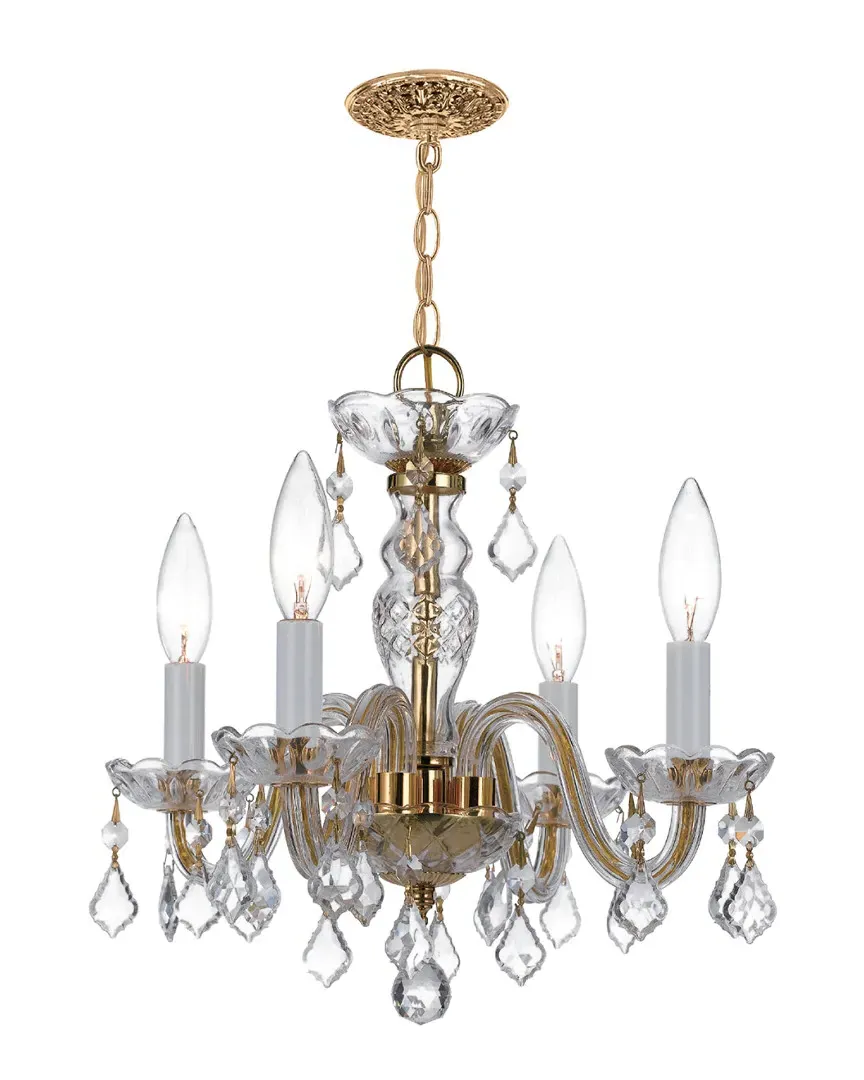 4-Light Crystal Mini Chandelier - Polished Brass