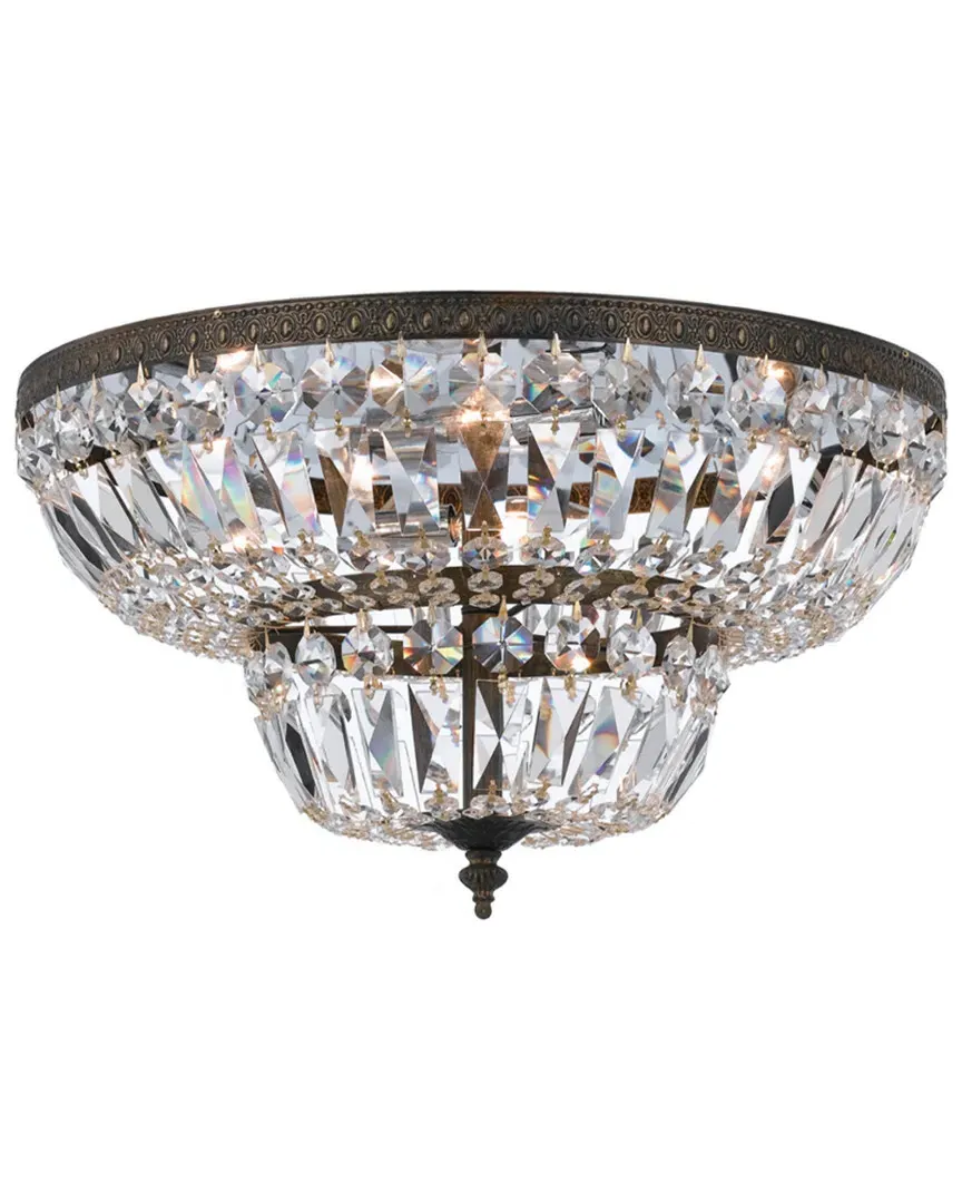 4-Light Flush Mount Ceiling Light - English Bronze, Crystal