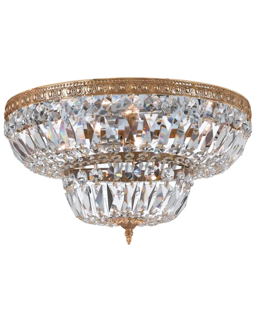 4-Light Flush Mount Ceiling Light - Old Brass, Crystal