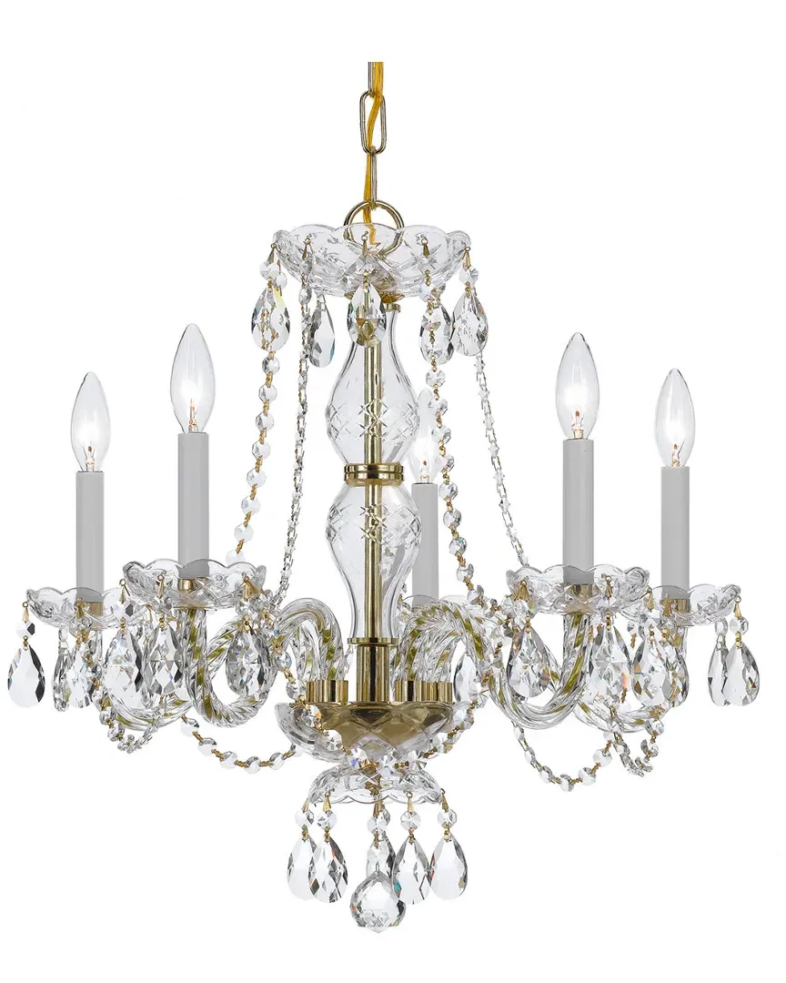 5-Light Swarovski Strass Crystal Chandelier - Polished Brass