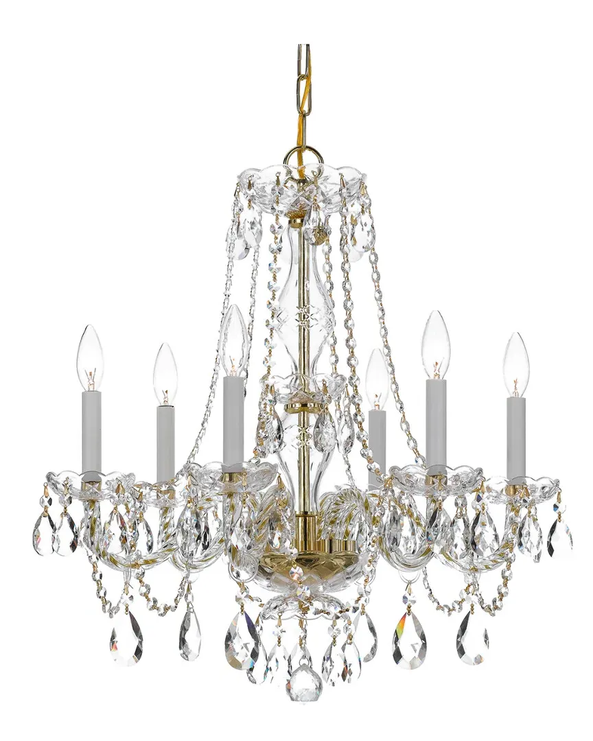 6-Light Swarovski Strass Crystal Chandelier - Polished Brass
