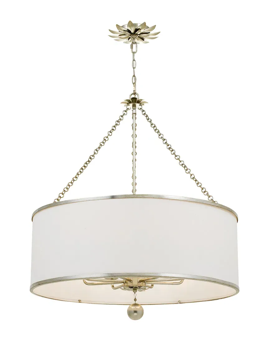 8-Light Broche Chandelier with Shade - Antique Silver, Linen