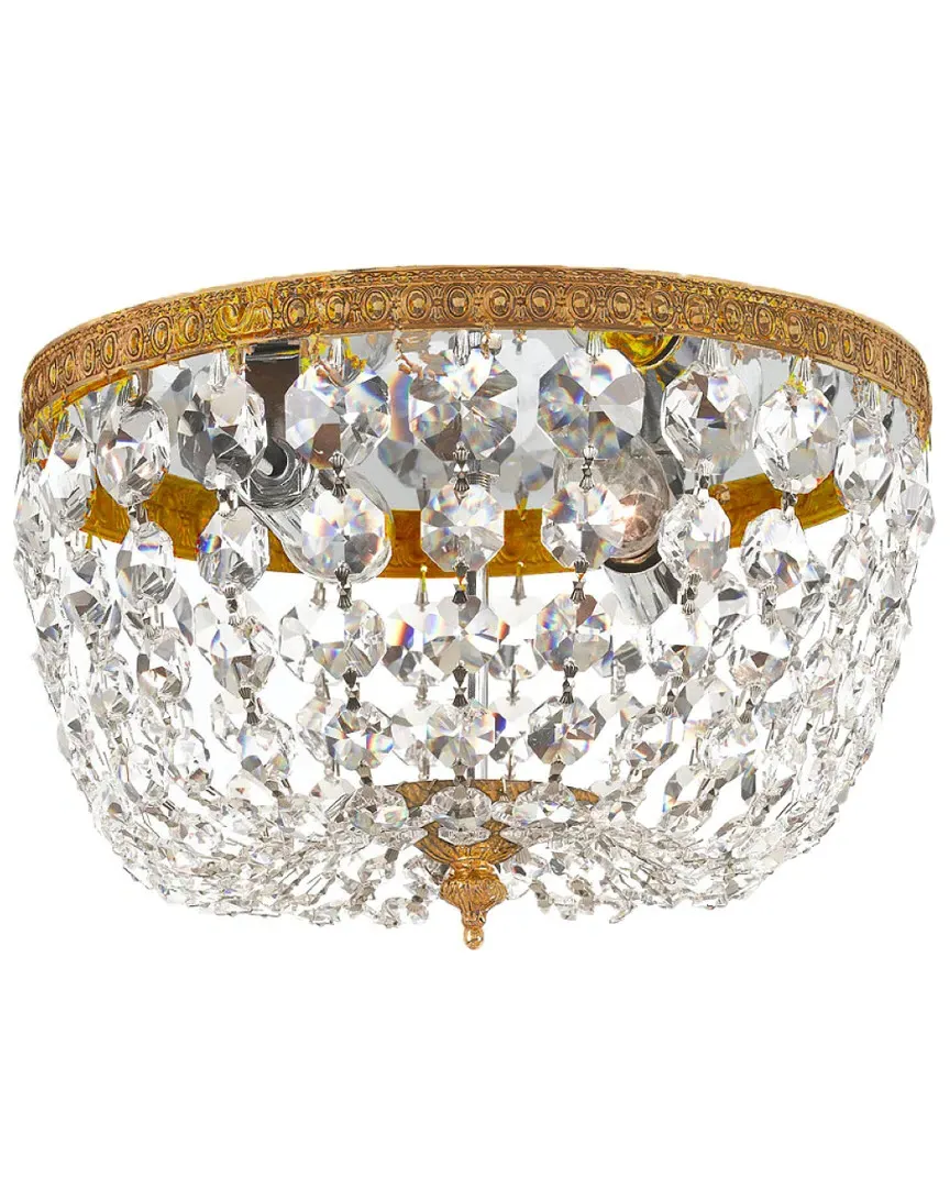 Hannah 2-Light Flush Mount - Olde Brass, Crystal