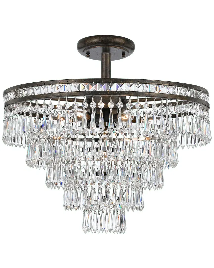 Mercer 6-Light Semi Flush Mount with Hand Cut Crystal - English Bronze
