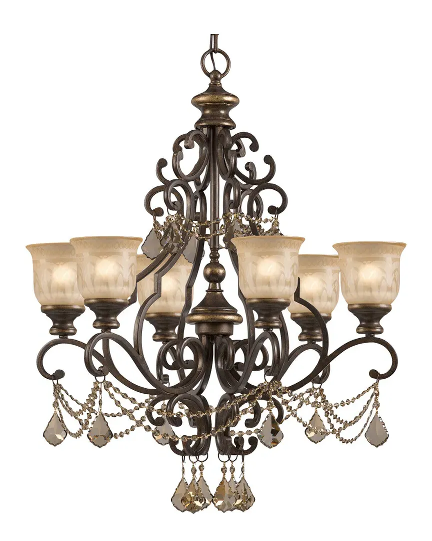 Norwalk 6-Light Chandelier with Hand Cut Crystal - Bronze Umber