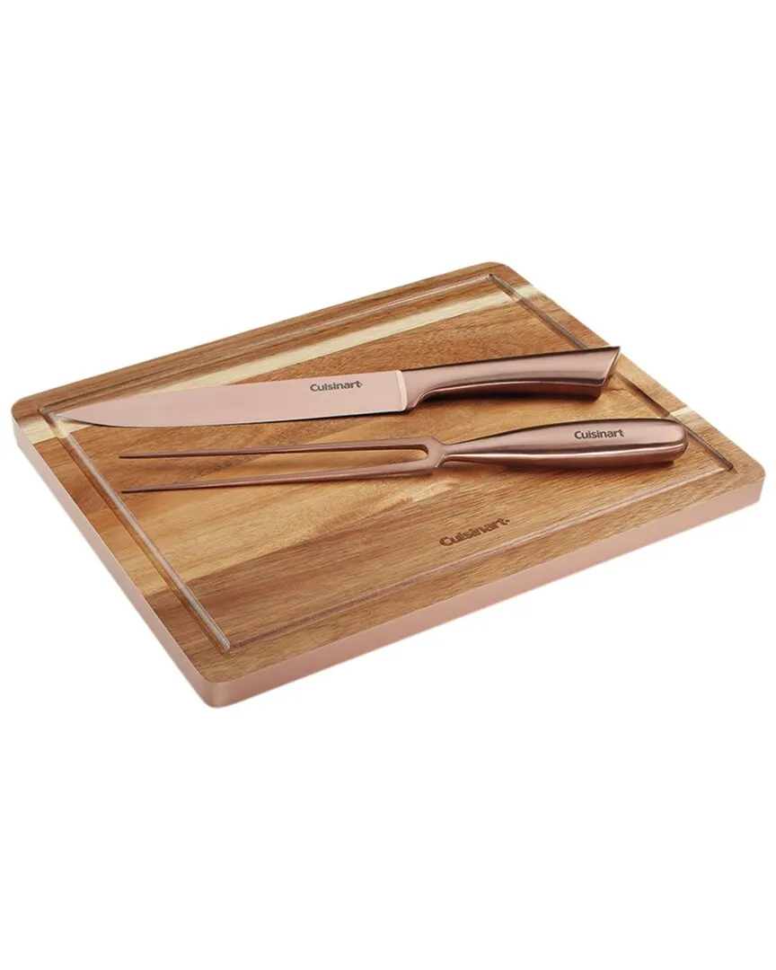 3pc Rose Gold Carving Set - Gold, Acacia Wood image