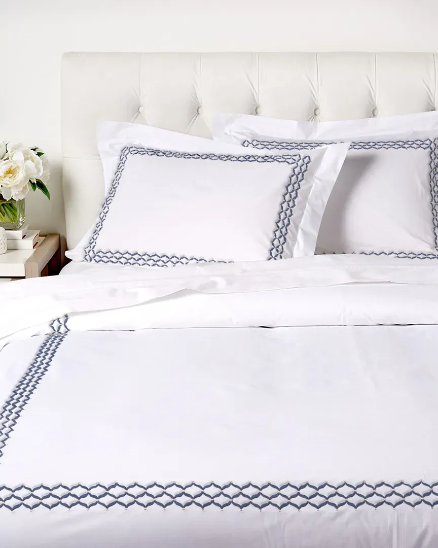 Virgina Embroidered Duvet Set - White, Royal Blue