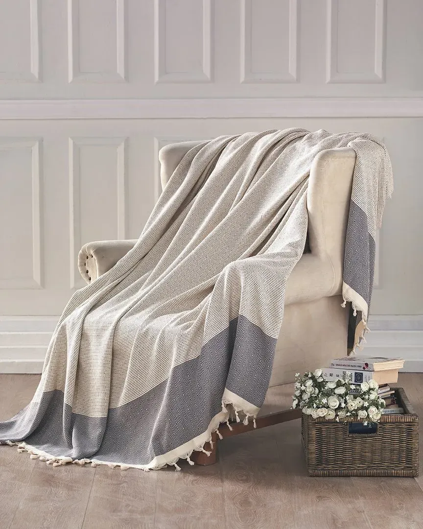 Diamente Throw Blanket - Gray, Turkish Cotton