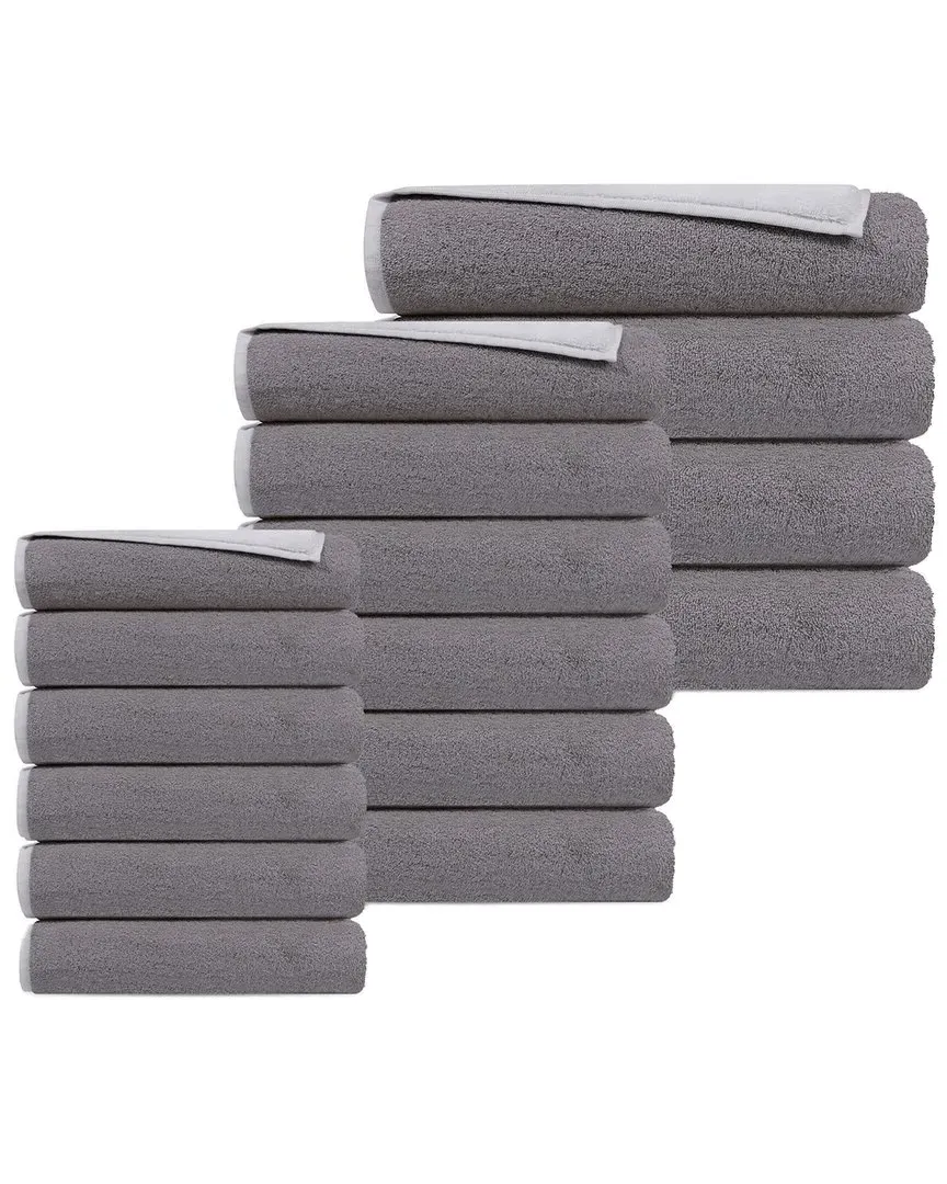 Double Face Set of 16 Turkish Towels - White Silver, Cotton