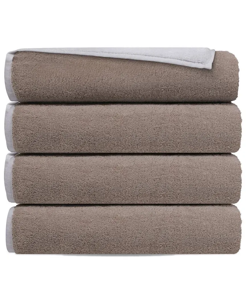 Double Face Set of 4 Hand Towels - White Beige, Turkish Cotton image