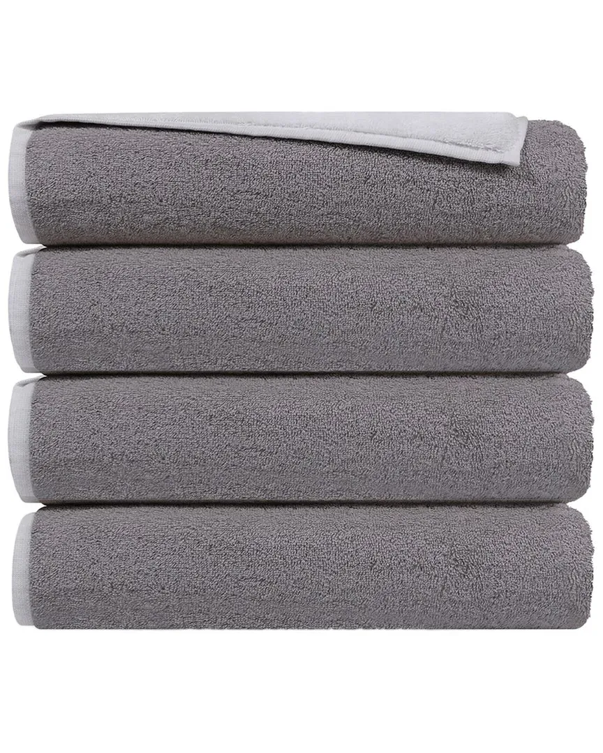 Double Face Set of 4 Hand Towels - White Silver, Turkish Cotton