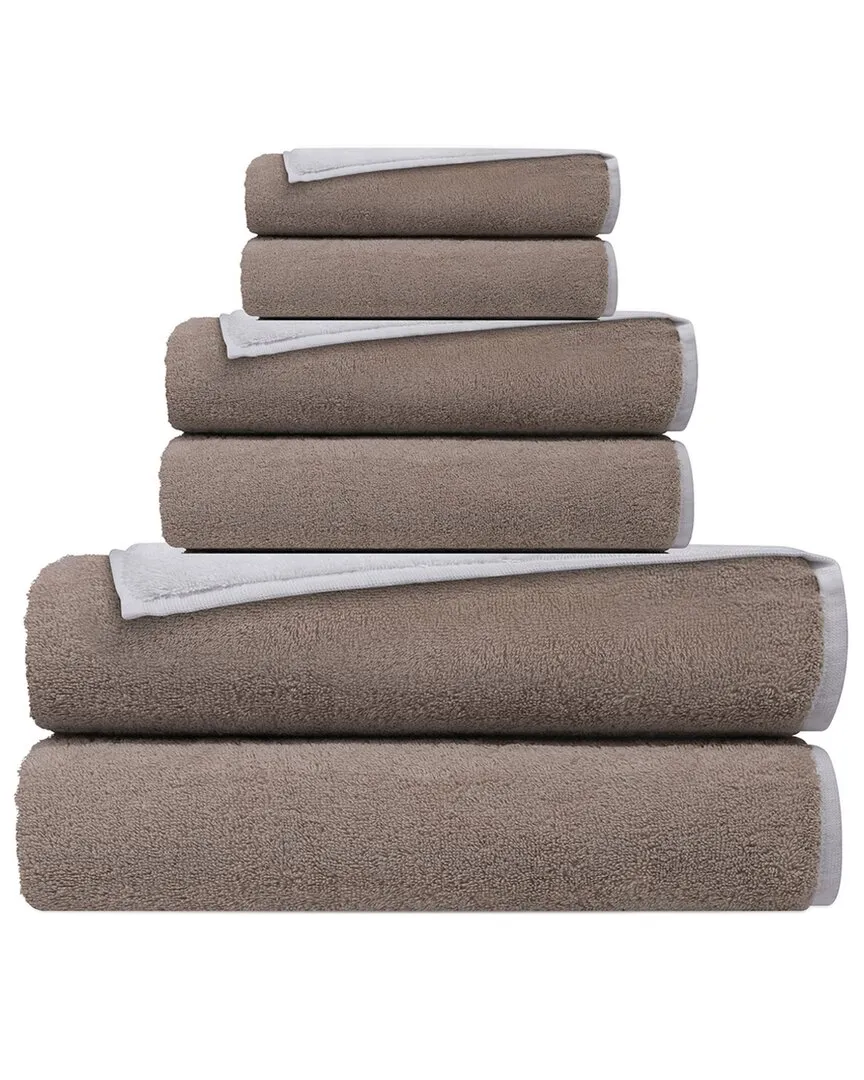 Double Face Set of 6 Turkish Towels - White Beige, Cotton image