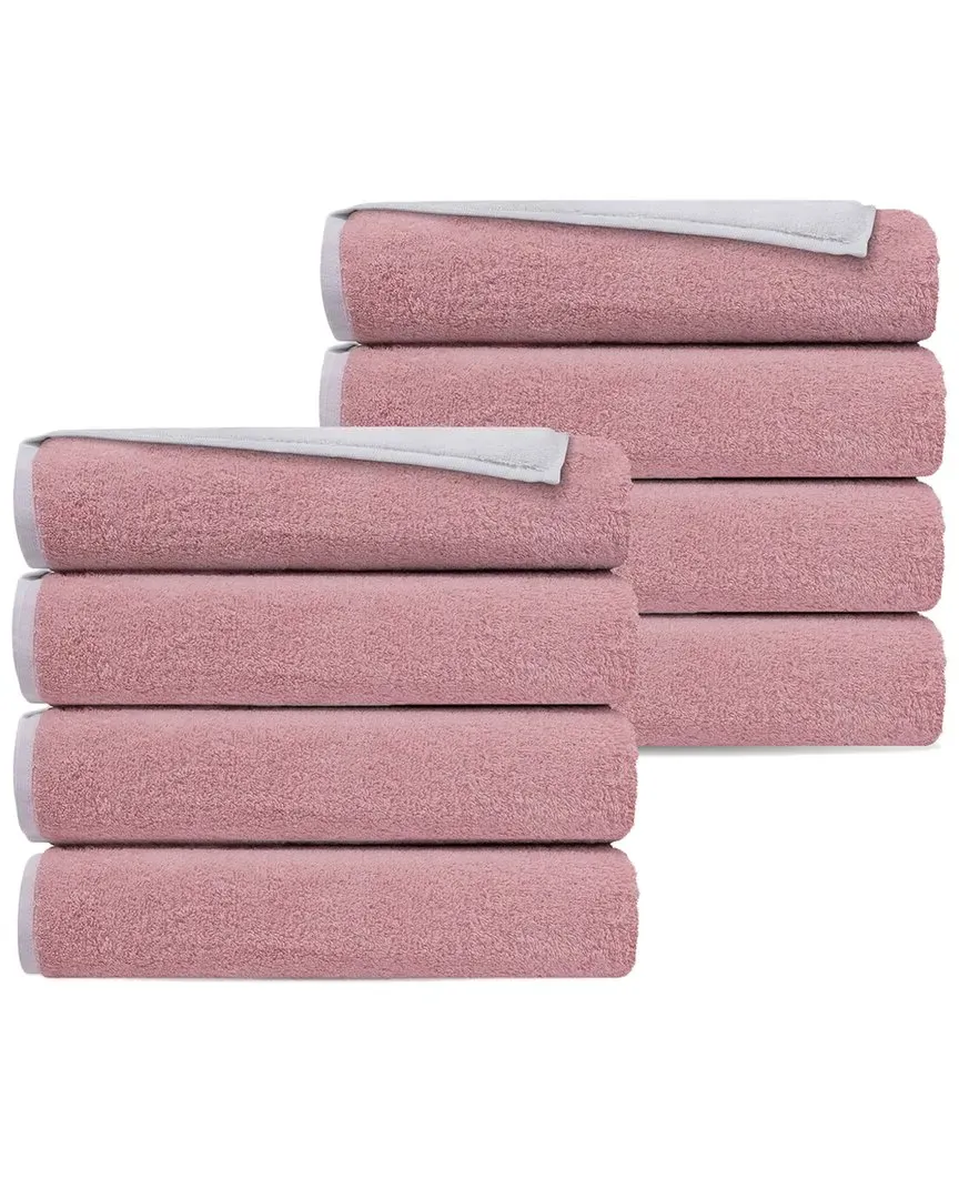 Double Face Set of 8 Hand Towels - White Blush, Turkish Cotton