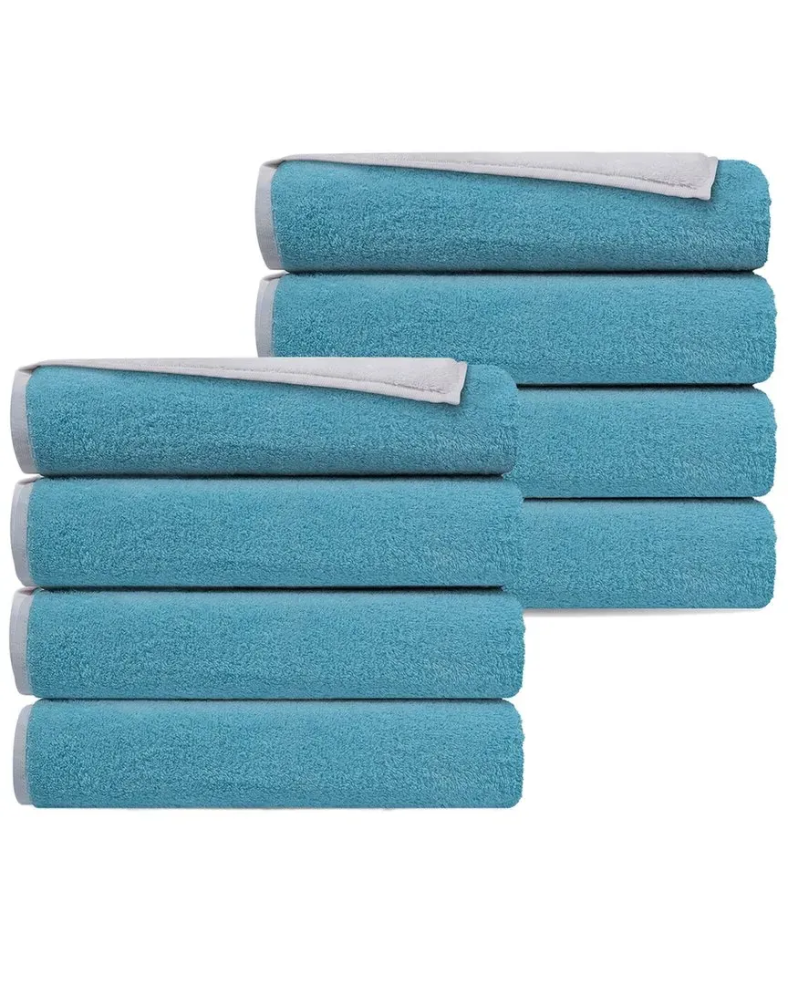 Double Face Set of 8 Hand Towels - White Seaglass, Turkish Cotton