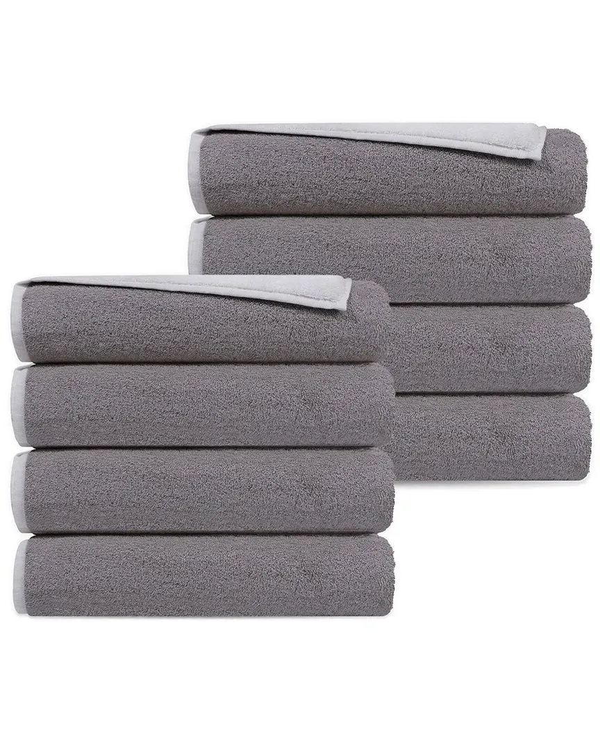 Double Face Set of 8 Hand Towels - White Silver, Turkish Cotton