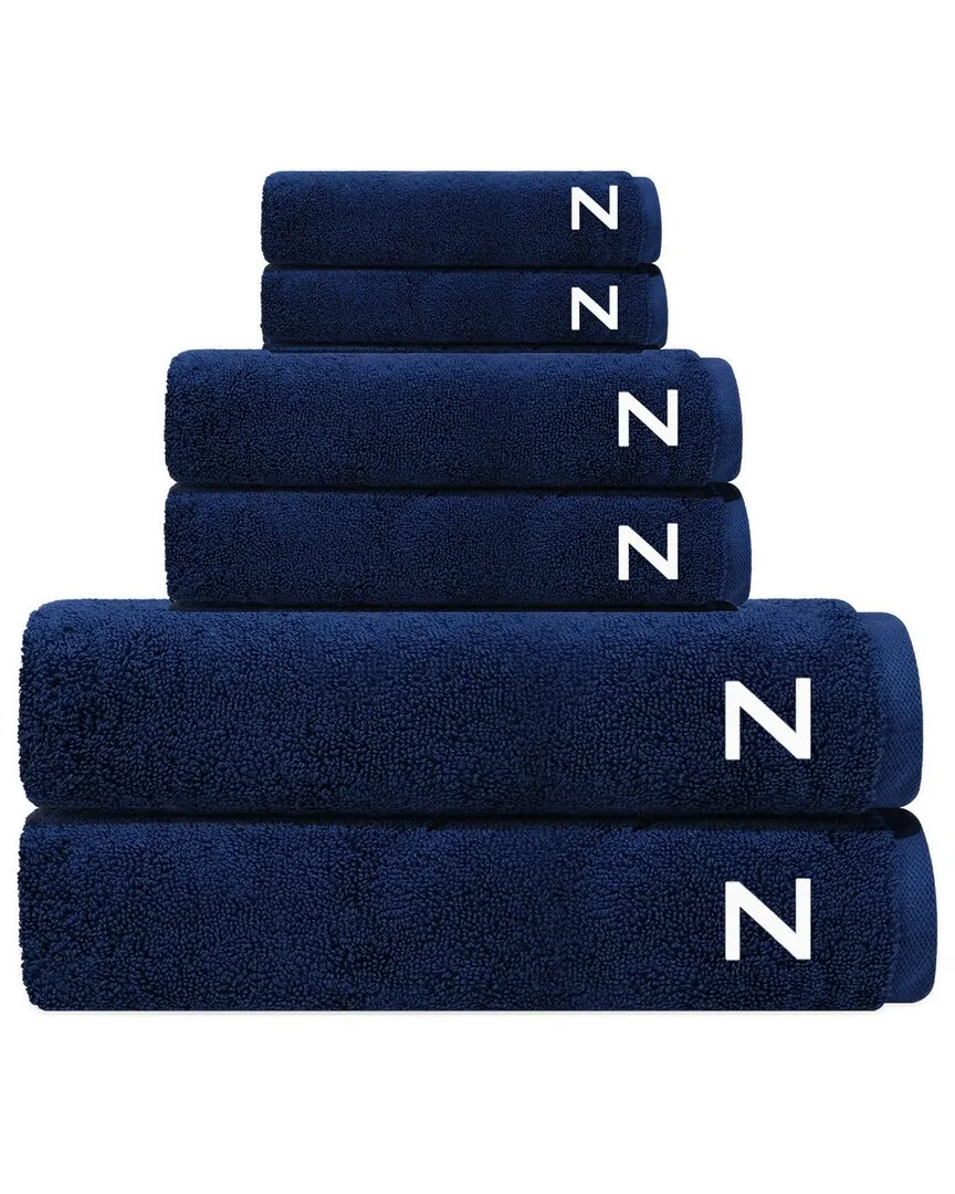 Puresoft 6-Piece Turkish Towel Set with Monogram - Navy, Cotton