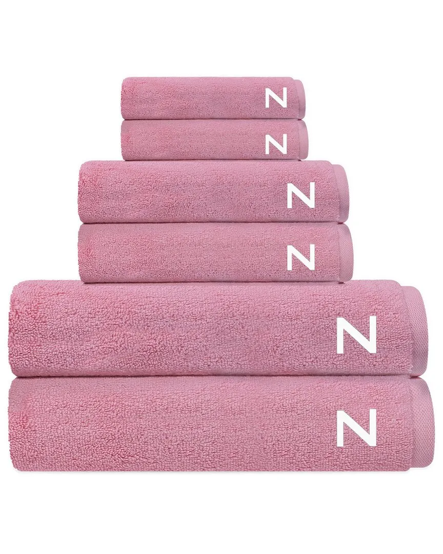 Puresoft 6-Piece Turkish Towel Set with Monogram - Pink, Cotton